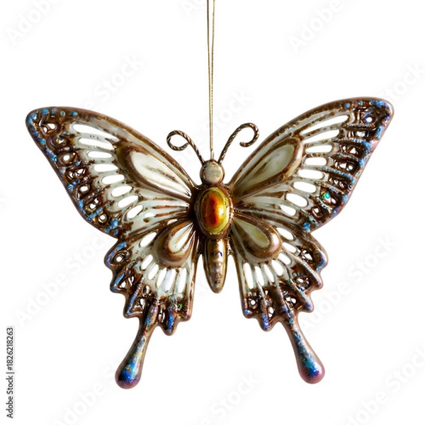 Obraz A vintage butterfly ornament with intricately patterned wings,metallic finishes, and pearlescent accents. This handcrafted piece evokes elegance and nostalgia, ideal as a decorative keepsake or  detal