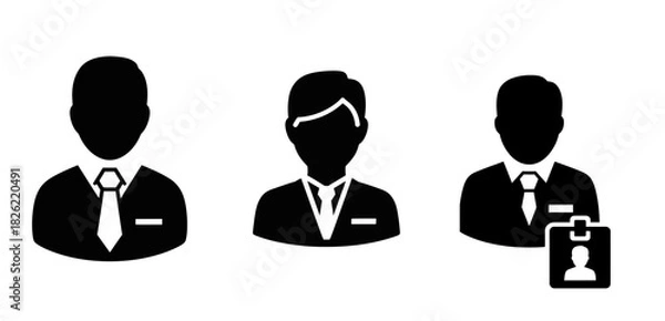 Obraz Set of professional male user profile icons, depicting businessmen in suits with a tie, including an identification badge symbol for team members