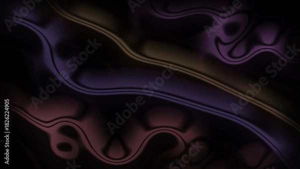Obraz Abstract dark fluid background with vibrant undulating purple, maroon, and golden organic wavy lines creating a smooth, glossy, dynamic texture. modern artistic graphic design element for technology, 