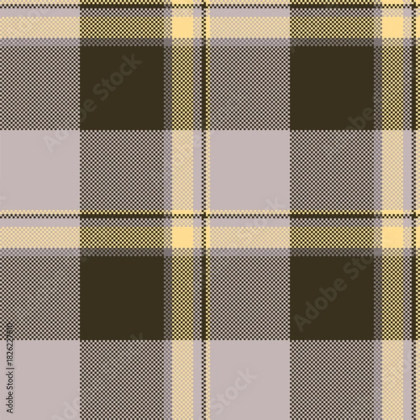 Fototapeta Geometric plaid pattern. Pixelated seamless texture in neutral tones brown, beige and grey. Ideal for backgrounds, textiles, crafts, or graphic design projects.