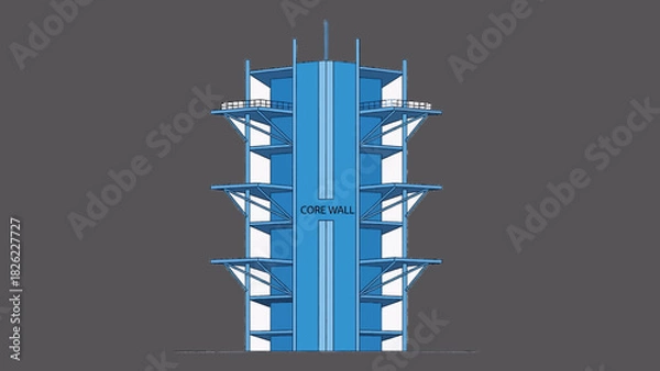 Fototapeta High-Rise Structural System with Core Wall & Outriggers Vector