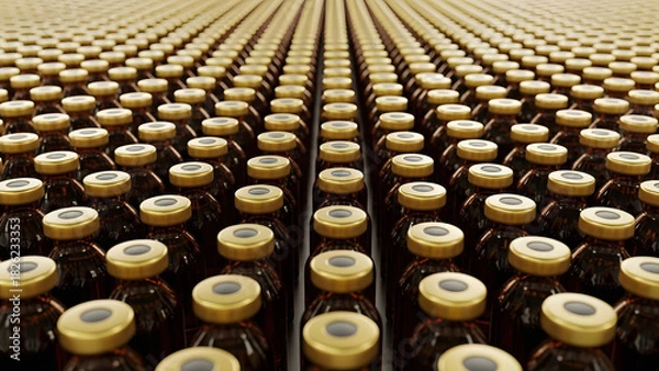 Fototapeta Mass production of pharmaceuticals on automated factory conveyor belt