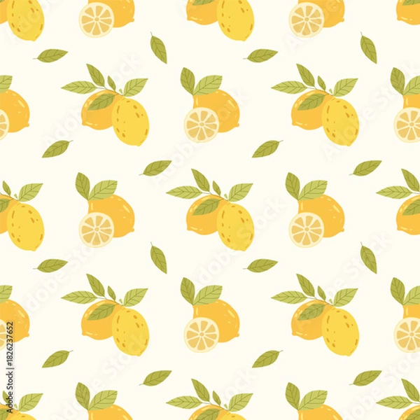 Obraz Lemon Seamless Pattern with Fresh Citrus