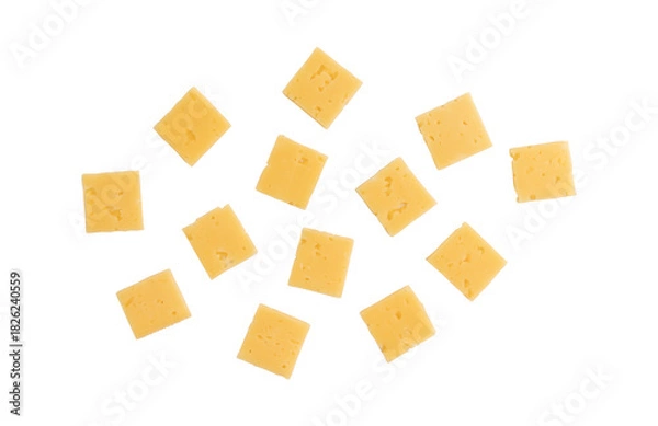 Fototapeta piece of cheese isolated on white background, top view, flat lay