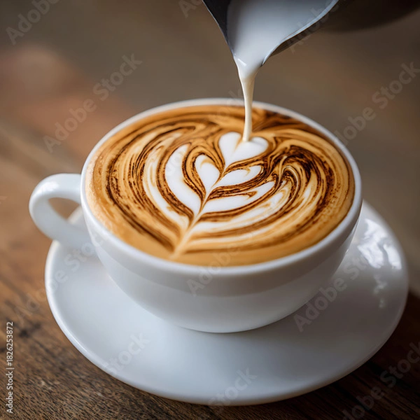 Fototapeta Latte Art Heart Design Being Poured in a Coffee Cup