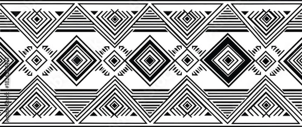 Fototapeta Abstract horizontal geometric tribal border pattern with aztec or native american style rhombus and triangle shapes for banners and design elements.