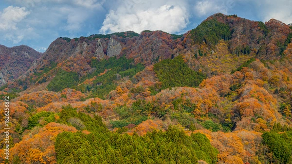 Fototapeta 秋の茨城　奥久慈の山々と紅葉　つつじヶ丘展望台