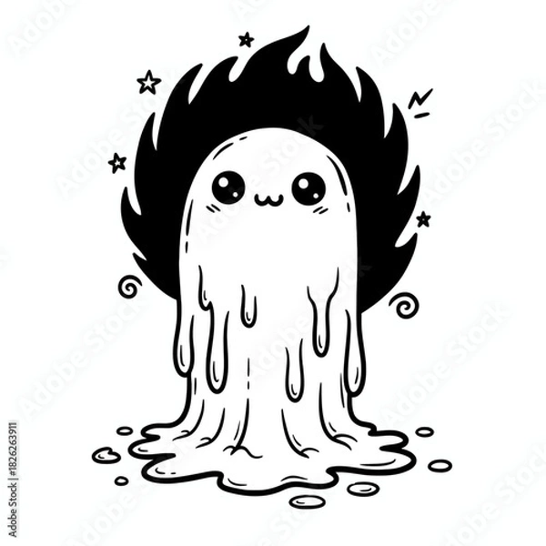 Obraz A cartoon hourglass character with antlers and a smiling face, surrounded by lightning bolts and spilling sand.