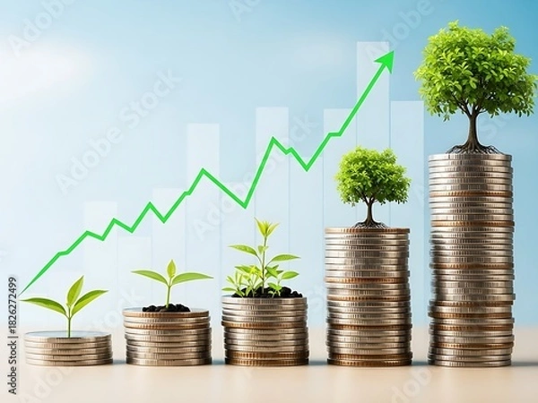 Obraz Visual metaphor for long-term profitable investments, showing sequential growth from small sprout to large tree