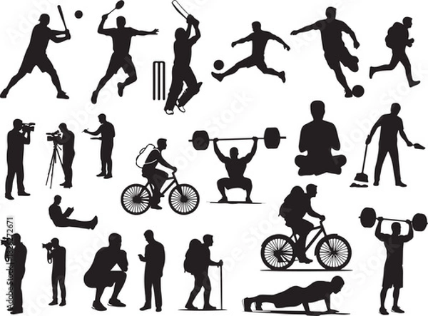 Fototapeta Man walking and playing vector illustration of a person in motion with playful elements