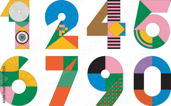 Obraz Geometric number set colorful shapes create modern numerals ideal for educational materials and creative design projects