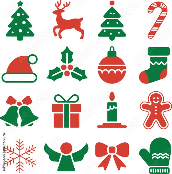 Obraz Christmas icon set festive flat vector design elements perfect for holiday cards and seasonal web design