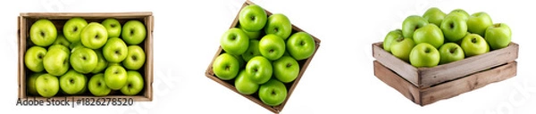 Fototapeta Crate of fresh green apples isolated.
