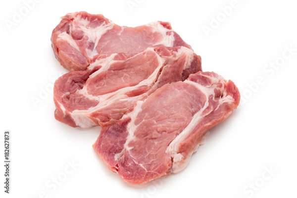 Obraz Meat pork slices isolated on the white background.