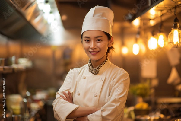 Obraz Smiling Female Chef in Kitchen