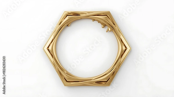 Obraz Golden hexagonal ornate frame with liquid texture on white backdrop