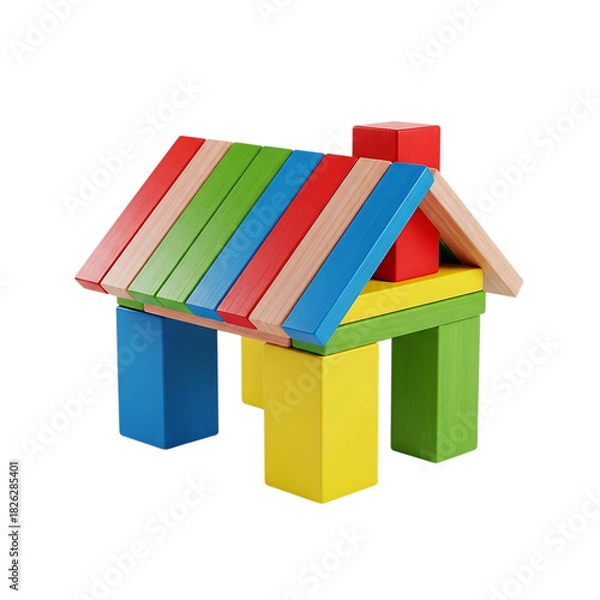 Obraz Colorful wooden toy house blocks on a black background