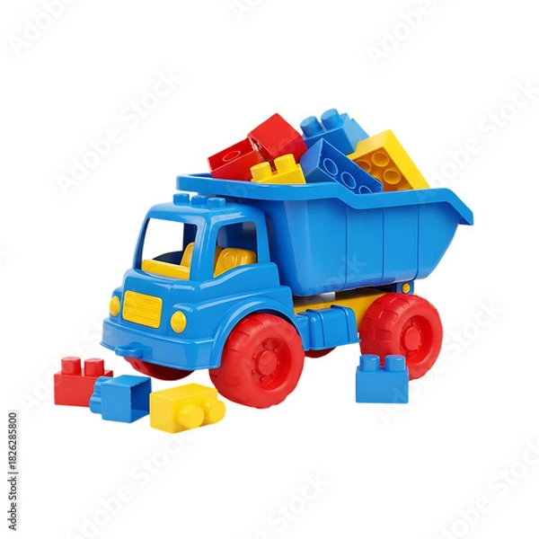 Obraz Blue toy dump truck filled with colorful building blocks