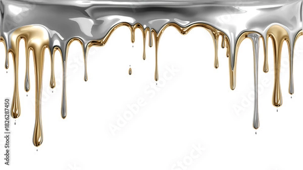 Fototapeta Luxurious flowing molten gold and silver metal drips graphic design
