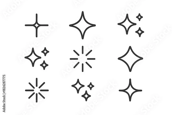 Fototapeta Minimal outline icons set for sparkle, shine, clean, and magic effects symbols