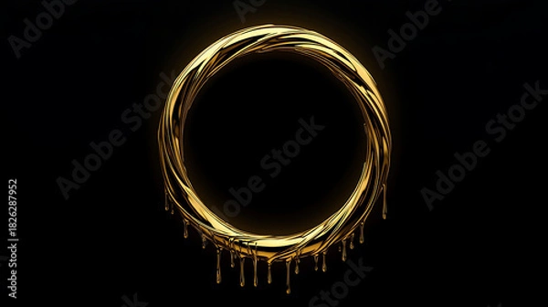 Obraz Golden twisted ring dripping liquid gold, elegant luxury design.