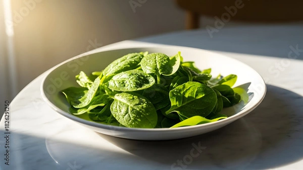 Fototapeta fresh green arugula salad in a white bowl