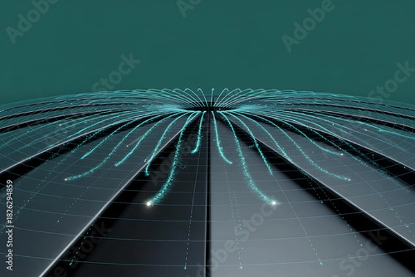 Fototapeta Digital data stream on grid surface, technology network concept