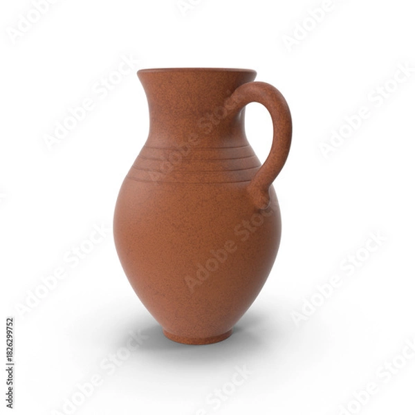 Fototapeta Simple terracotta clay jug with single handle isolated on transparent background
