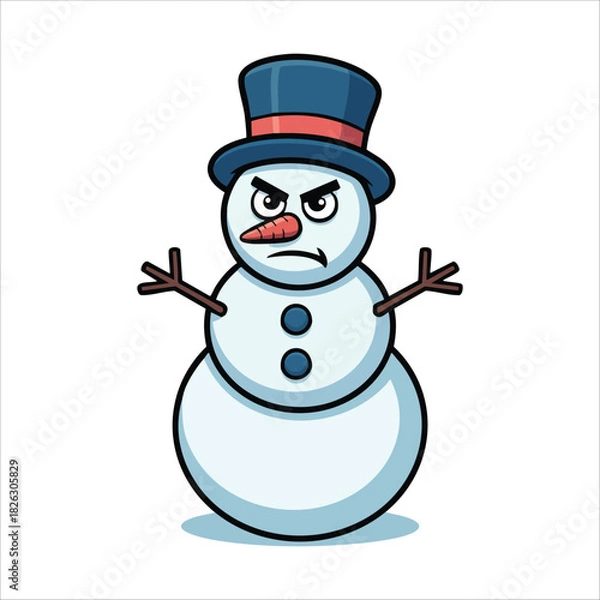 Obraz angry snowman with carrot nose and coal eyes isolated vector illustration on white background