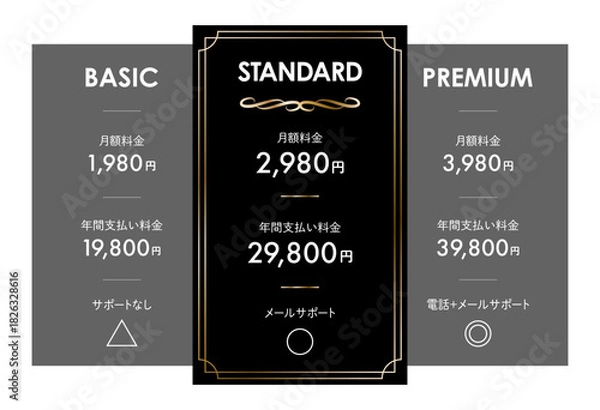 Obraz 高級感のある料金表のデザインテンプレート	
