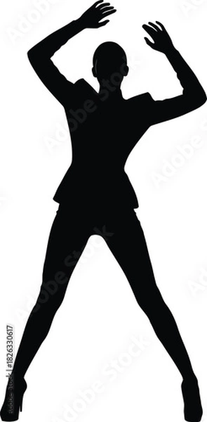 Fototapeta Dynamic silhouette of a person with arms raised and legs spread, striking a powerful and expressive pose, isolated on