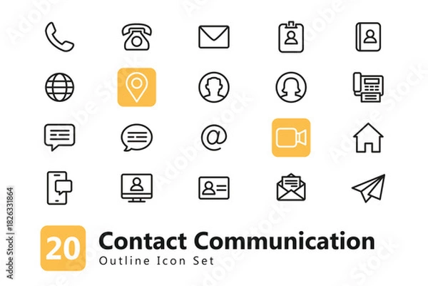 Fototapeta Communication & Contact Outline Icon Set. Customer Service Icon Collection. EPS Vector Illustration. Suitable for Any Project