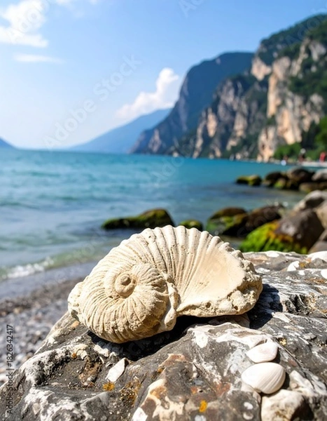 Obraz Seashell on a rocky shore