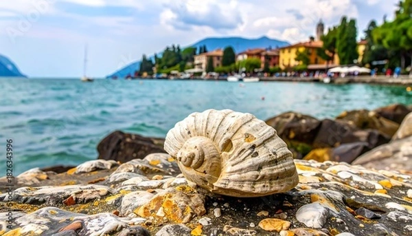 Obraz Seashell on rocky lakeshore