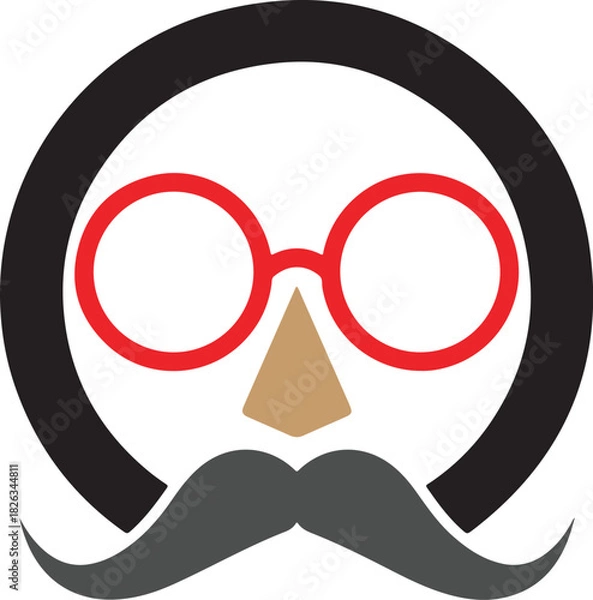 Fototapeta Minimalistic icon of person with round glasses mustache and hair symbolizing a creative personality or vintage intellectual look
