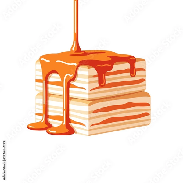 Fototapeta Indulgent Caramel Sauce Cascading Over Stacked Sweet Treats, Creating a Delicious Dessert Experience