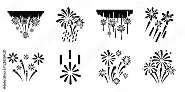Obraz Illustration of the new year fireworks rain silhouette vector icon set. happy New Year 2026 vector icons