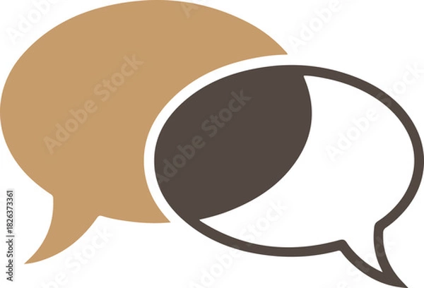 Fototapeta Modern brown and beige speech bubbles overlap showing communication dialogue conversation in minimalist vector graphic icon