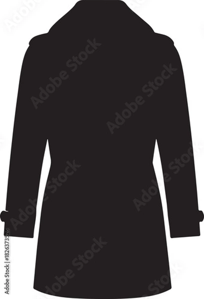 Fototapeta Simple black silhouette vector illustration of a long trench coat or winter overcoat viewed from the rear perspective