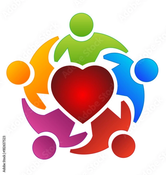 Obraz Teamwork people surrounding red heart