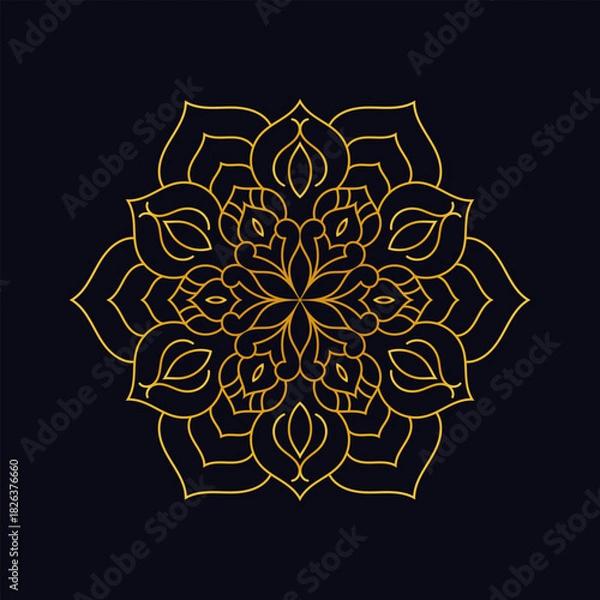 Obraz Golden mandala design on dark background, intricate floral pattern.
