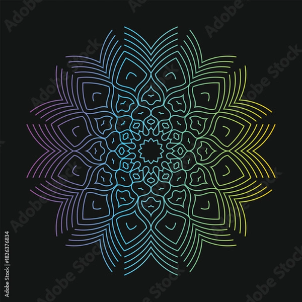 Obraz Intricate gradient colored mandala design with symmetrical patterns on a dark background.