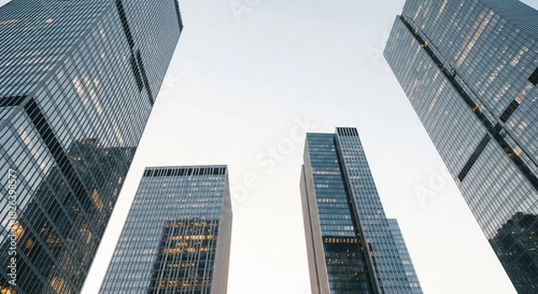 Obraz Low Angle View of Modern Skyscrapers with Wide Creative Copyspace