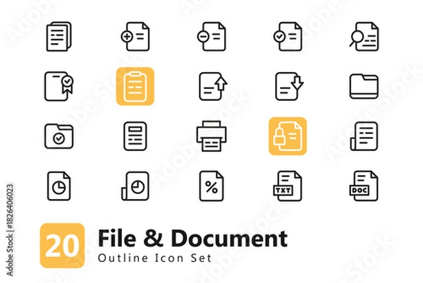 Obraz Document File Outline Icon Set. Papper Work Icon Collection. EPS Vector Illustration. Suitable for Any Project