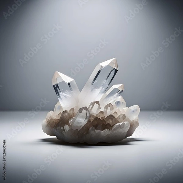 Obraz Minimalist Quartz Crystal Formation Illuminated by Soft Ambient Light: A Modern Abstract Exploration of Natural Elegance and Delicate Textural Opposites