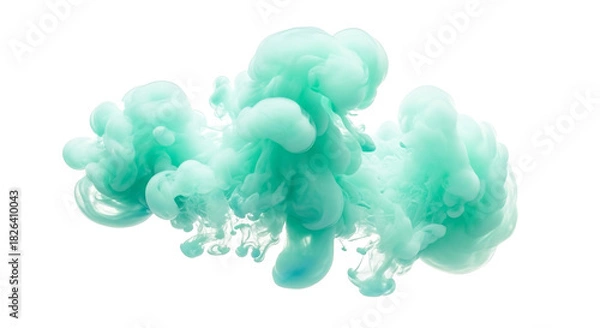 Obraz Turquoise ink cloud swirling gracefully in water against a stark black backdrop on transparent background