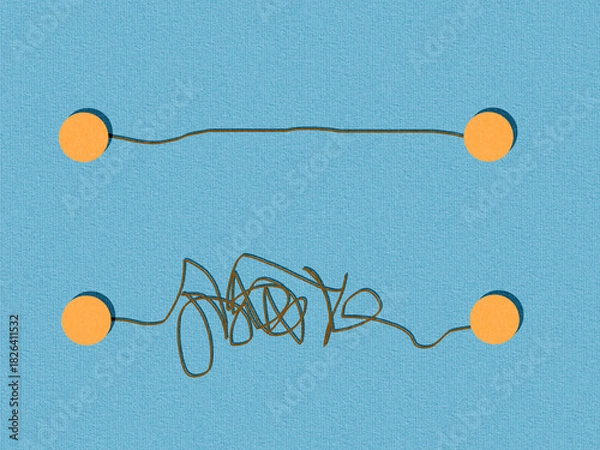 Obraz Conceptual illustration comparing easy and difficult problem solving, featuring contrasting paths or symbols that represent different ways of finding solutions, educational content, business