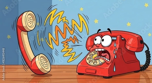 Obraz Cartoon Red Telephone Screaming at Receiver