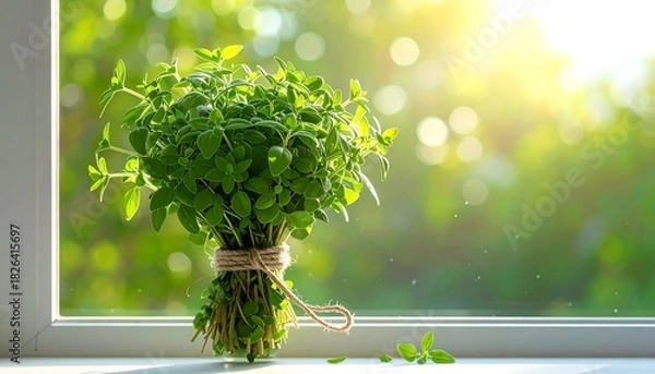 Obraz Fresh herb bundle against bright sunlight