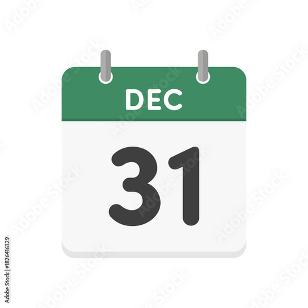 Obraz 12月31日･DEC 31の日めくりカレンダーのアイコン - 12/31の日付入りの緑色の英語の暦